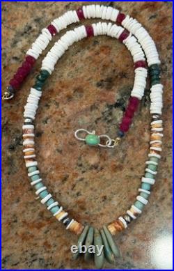 Native American Jacla Turquoise Necklace, Gemstone Mix, Rubies, Emeralds
