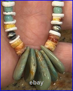 Native American Jacla Turquoise Necklace, Gemstone Mix, Rubies, Emeralds