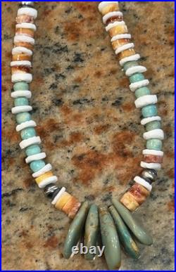 Native American Jacla Turquoise Necklace, Gemstone Mix, Rubies, Emeralds