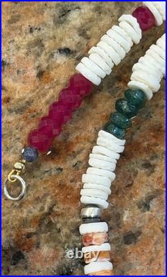 Native American Jacla Turquoise Necklace, Gemstone Mix, Rubies, Emeralds