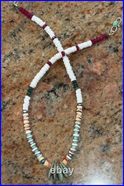 Native American Jacla Turquoise Necklace, Gemstone Mix, Rubies, Emeralds