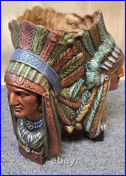 Native American Majolica Plant Pot Art Nouveau porcelain planter Unique RARE