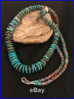 Native American Navajo Kingman Turquoise Sterling Silver Spiny Necklace 28 Rare
