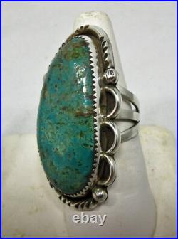 Native American Navajo Ring Size 10 Signed AC Rare Green Turquoise Vintage #83