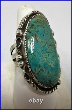 Native American Navajo Ring Size 10 Signed AC Rare Green Turquoise Vintage #83
