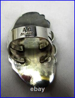 Native American Navajo Ring Size 10 Signed AC Rare Green Turquoise Vintage #83