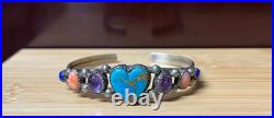 Native American Navajo Sterling Silver Turquoise Heart Cuff Bracelet Signed RARE