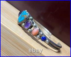 Native American Navajo Sterling Silver Turquoise Heart Cuff Bracelet Signed RARE