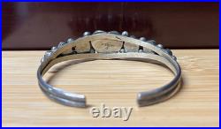 Native American Navajo Sterling Silver Turquoise Heart Cuff Bracelet Signed RARE
