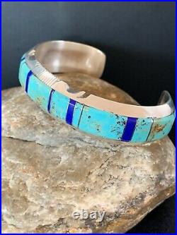 Native American Navajo Sterling Silver Turquoise Lapis Inlay Bracelet 4668 Rare