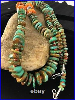 Native American Navajo Turquoise Sterling Silver Spiny Necklace 32 Rare T1094
