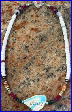 Native American Ocean Shell Heishi Necklace, Royston Ribbon Turquoise, Gemstones