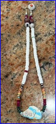 Native American Ocean Shell Heishi Necklace, Royston Ribbon Turquoise, Gemstones