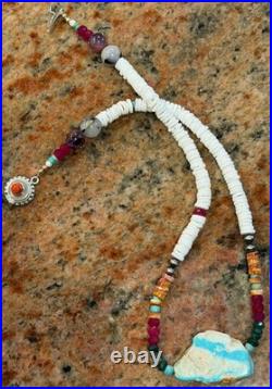 Native American Ocean Shell Heishi Necklace, Royston Ribbon Turquoise, Gemstones