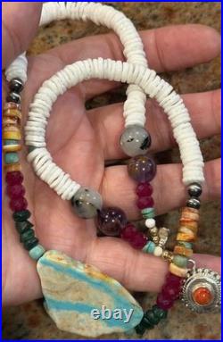 Native American Ocean Shell Heishi Necklace, Royston Ribbon Turquoise, Gemstones