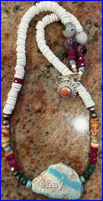 Native American Ocean Shell Heishi Necklace, Royston Ribbon Turquoise, Gemstones