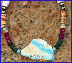 Native American Ocean Shell Heishi Necklace, Royston Ribbon Turquoise, Gemstones