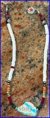 Native American Ocean Shell Heishi Necklace, Royston Ribbon Turquoise, Gemstones