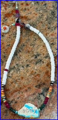 Native American Ocean Shell Heishi Necklace, Royston Ribbon Turquoise, Gemstones