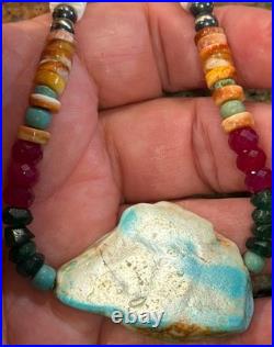 Native American Ocean Shell Heishi Necklace, Royston Ribbon Turquoise, Gemstones