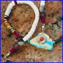 Native American Ocean Shell Heishi Necklace, Royston Ribbon Turquoise, Gemstones
