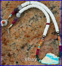 Native American Ocean Shell Heishi Necklace, Royston Ribbon Turquoise, Gemstones