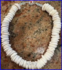 Native American Puka Shell Necklace, Rare 18-20mm, Heishi, Moonstone, SpinyOyster