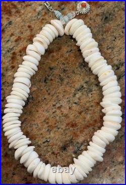 Native American Puka Shell Necklace, Rare 18-20mm, Heishi, Moonstone, SpinyOyster