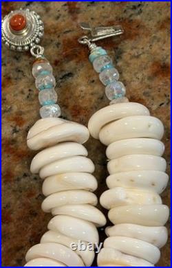 Native American Puka Shell Necklace, Rare 18-20mm, Heishi, Moonstone, SpinyOyster