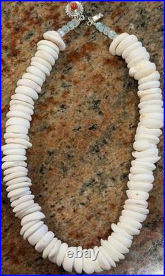 Native American Puka Shell Necklace, Rare 18-20mm, Heishi, Moonstone, SpinyOyster