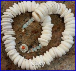 Native American Puka Shell Necklace, Rare 18-20mm, Heishi, Moonstone, SpinyOyster