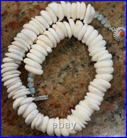 Native American Puka Shell Necklace, Rare 18-20mm, Heishi, Moonstone, SpinyOyster