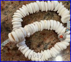 Native American Puka Shell Necklace, Rare 18-20mm, Heishi, Moonstone, SpinyOyster