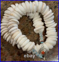 Native American Puka Shell Necklace, Rare 18-20mm, Heishi, Moonstone, SpinyOyster
