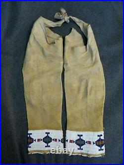 Native American Rare Antique Rawhide Beaded Childs Sioux Leggings