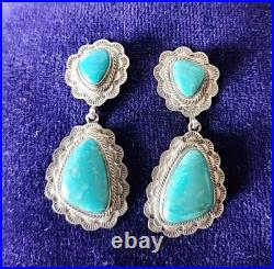 Native American Rare Designer Emma Lincoln Sterling Silver Turquoise 2 Earrings