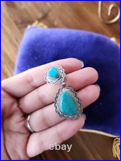 Native American Rare Designer Emma Lincoln Sterling Silver Turquoise 2 Earrings