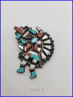Native American Rare Early Vintage Zuni Sterling Silver Rainbowman Pin Brooch