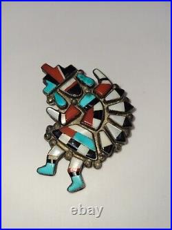 Native American Rare Early Vintage Zuni Sterling Silver Rainbowman Pin Brooch