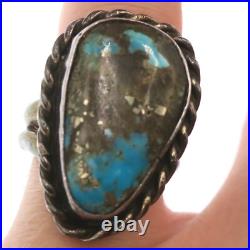 Native American Rare Sterling Silver Turquoise with Pyrite Ring Size 7.5