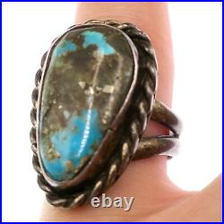 Native American Rare Sterling Silver Turquoise with Pyrite Ring Size 7.5