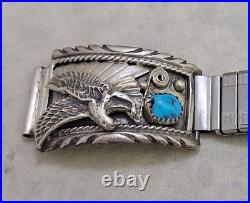 Native-American Rare Turquoise Sterling Silver 925 Watch Tips, 18mm eagle Design