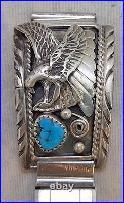 Native-American Rare Turquoise Sterling Silver 925 Watch Tips, 18mm eagle Design