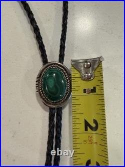 Native American Rare Vintage Navajo Malachite Sterling Silver Bolo Tie Signed RJ Native American Rare Vintage Navajo Malachite Sterling Silver Bolo Tie Signed RJ