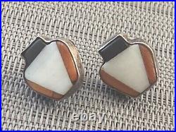 Native American Rare Vintage Zuni Unsigned Sterling Pottery Screwback Earrings