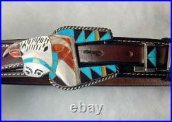 Native American Rare ZUNI Helen Lincoln Zunie Hereford CowithBull Belt Buckle Set