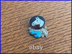 Native American Rare Zuni Isabel Simplicio Sterling Turquoise Horse Pin Pendant