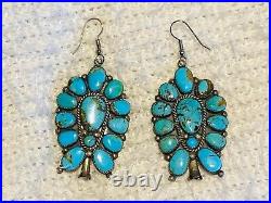 Native American Rare Zuni Jack Weekoty Silver Turquoise Squash Blossom Earrings