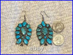 Native American Rare Zuni Jack Weekoty Silver Turquoise Squash Blossom Earrings