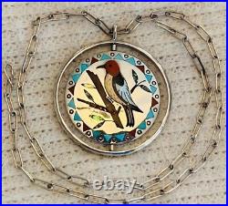 Native American Rare Zuni Jake Livingston Sterling Bird Spinner Pendant Necklace